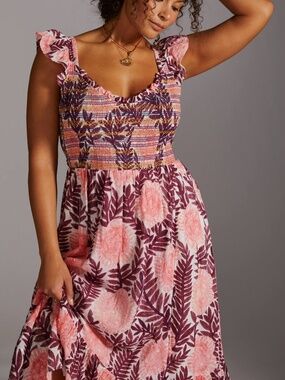 ANTHROPOLOGIE Cecilia Pettersson Smocked Maxi Dress XL, like new